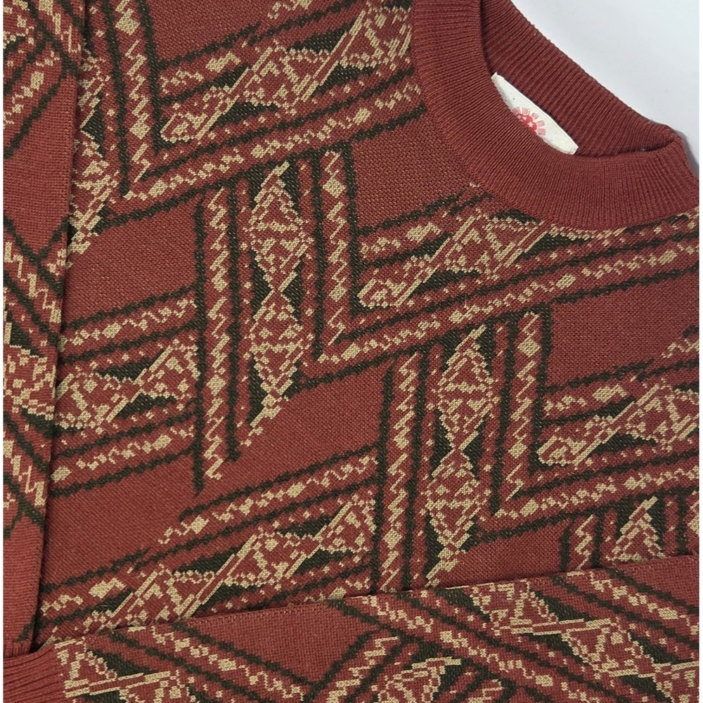 VINTAGE Pret-a-Porter 100% Pure New Wool Sweater Womens Size‎ 14 Large Rust AOP